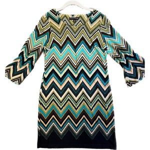 Madison Leigh‎ Chevron Green Brown Straight Midi Dress 6
